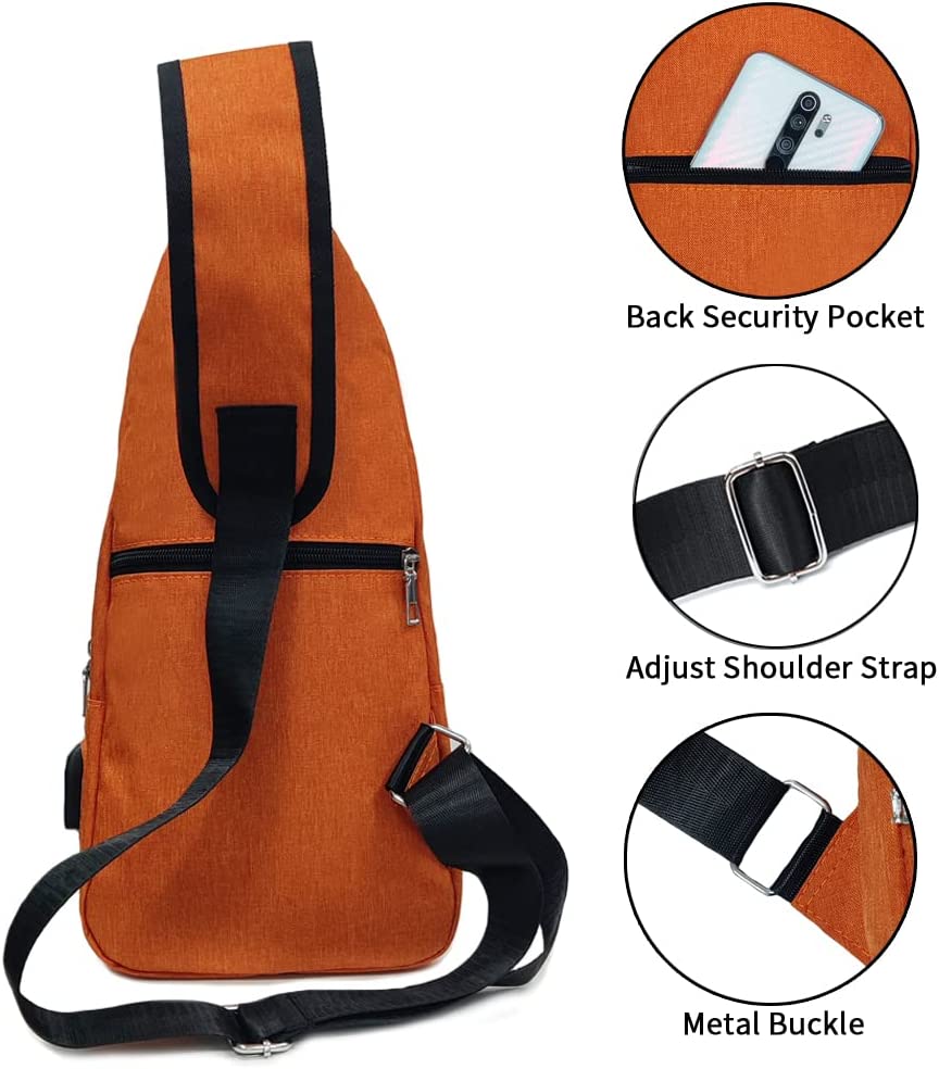 Men Women Sling Backpack Anti Theft Crossbody Shoulder Chest Bag with USB Charging Port Black - Image 4